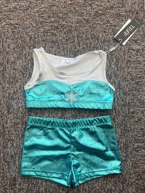 Girls' Teal Shimmer Dance Shorts Set with Snowflake Accent Size 6 NWT